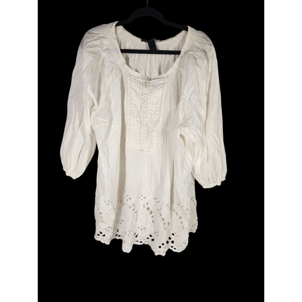 NWOT Ashley Stewart Womens Plus Tunic Top Embroidered Peasant Boho Festival 26